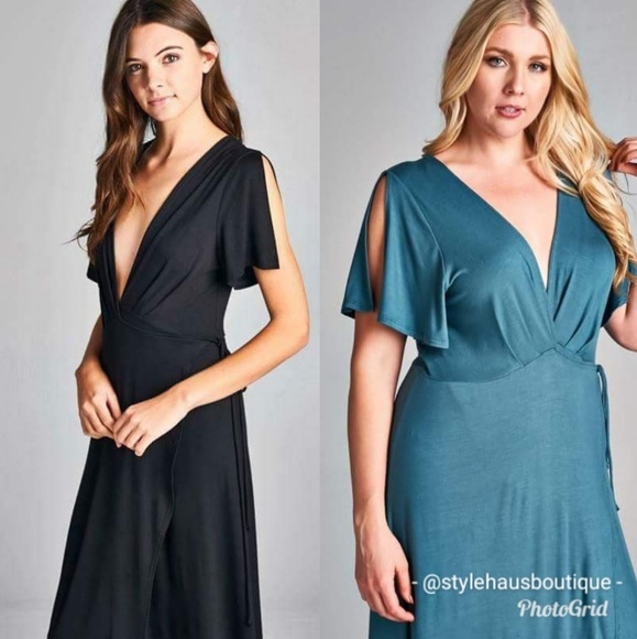 Maxi Wrap Dress with Flutter Sleeves - Picture 2 of 5